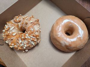 Pretzel salted caramel and butterscotch sea salt at Destination Donuts in Columbus