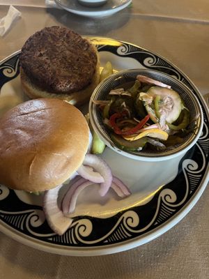 beyond burger with no aioli  to make it vegan. side pickled veggies   at El Tovar & The Side Room in Grand Canyon Village