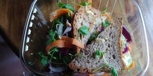 Veggie Sammi - $8.90 - Good, bread flavor could be improved a bit, but overall it was tasty. at Millie's Living Cafe in Lynchburg