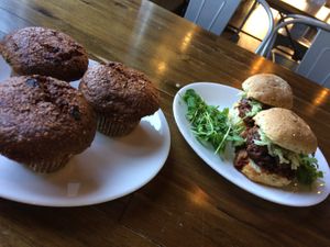 Blueberry muffins and sliders  at Millie's Living Cafe in Lynchburg
