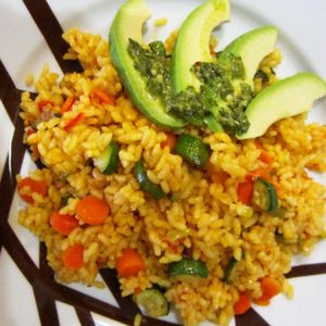 Vegetable Spanic Rice from our daily special. Vegan  at Urban Farm Cafe in San Isidro De El General