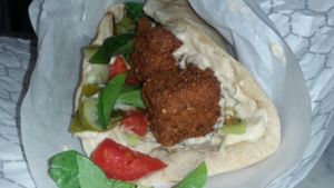 red falafel  at Kismet Falafel in Los Angeles