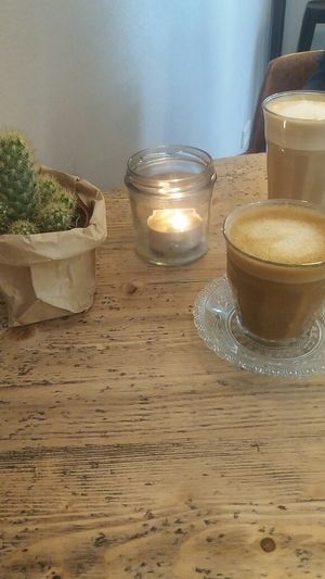 Coffee with oat milk at Cafe Neundrei in Berlin