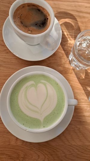 Matcha latte, americano at Cafe Neundrei in Berlin