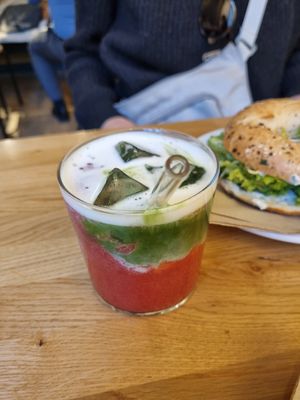 Iced Strawberry Matcha Latte at Cafe Neundrei in Berlin