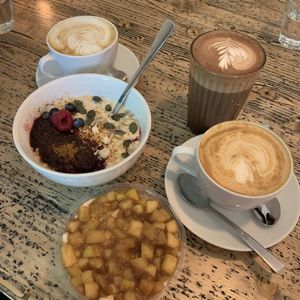 Berry porridge & apple rice pudding  at Cafe Neundrei in Berlin
