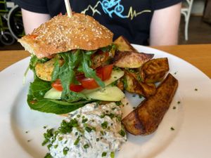 Avocado Edamame Burger  at Olive in Innsbruck