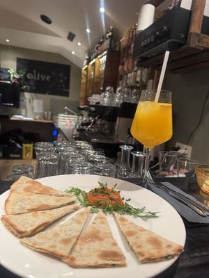 Quesadillas with Orange Rosemary Spritz   at Olive in Innsbruck