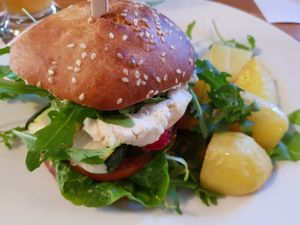 Vegan burger with almond feta cheese, PERFECT!!! at Olive in Innsbruck