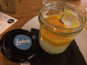 vegan coco milk rice desert at Ludwig Burger & Beer in Innsbruck