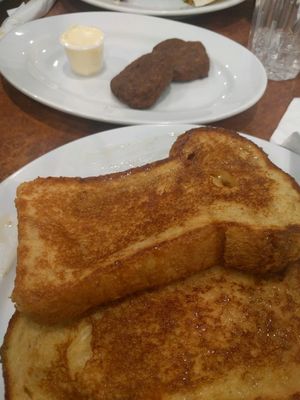 Vegan French toast...I like them plain, and the sausage also has a good flavor. at Maywood Pancake House in Maywood