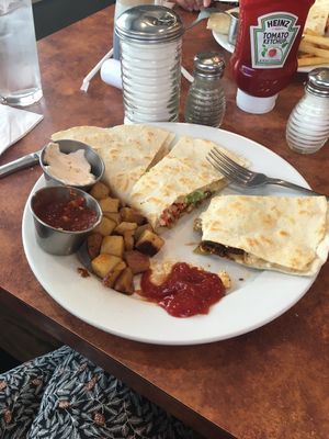 Already dug into this delicious vegan quesadilla!!  at Maywood Pancake House in Maywood