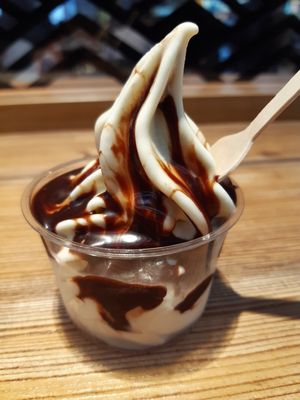 VegSundae vanilla soft ice-cream with chocolate sauce at VINCENT - Europa Passage in Hamburg