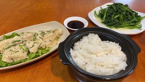 Vegan Chicken with Rice and Morning Glory  at Hoa Sen - Doi Can - Maybe closed in Hanoi