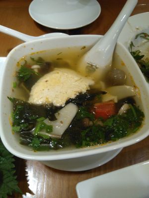 Tofu soup with seaweed and mushroom at Aummee in Hanoi