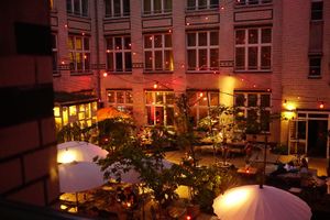 Lovely backyard at Michelberger Restaurant in Berlin