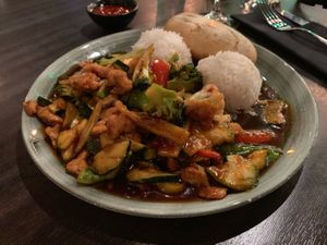 Veganized ginger chicken at Wokhouse in Stockholm