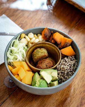 Bowl de falafel  at Ama Restaurant in Urubamba