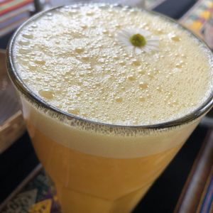 The fresh camomile blossom was a nice touch!💚 at Ama Restaurant in Urubamba