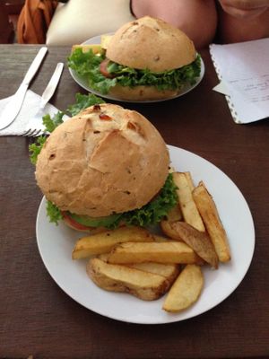 The Vegan Sandwich with fries. at Urpillay Cafe de El Arte Sano in Urubamba