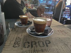 Vegan flat white and gibraltar. at Crop in Crete