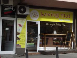 Look from outside at Loving Hut in Sofia