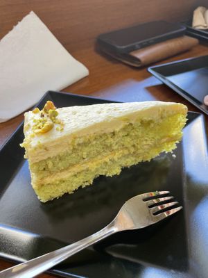 Pistachio cake  at Loving Hut in Sofia
