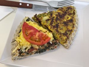 Quiche Lorraine (bottom, 6.90 lev) and quiche with vegetables (6.90 lev)  at Loving Hut in Sofia
