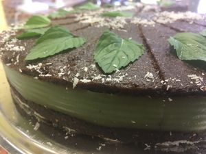 Mint and cacao raw vegan cake at Loving Hut in Sofia