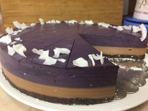 Raw blueberry cake with cacao at Loving Hut in Sofia