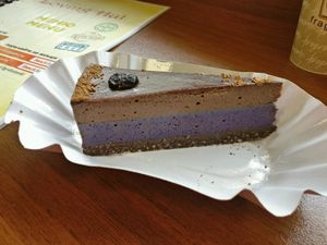 Blueberry and chocolate cake at Loving Hut in Sofia