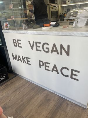 The welcoming message   at Loving Hut in Sofia