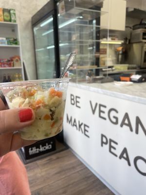 Potato salad with smoked tofu  at Loving Hut in Sofia