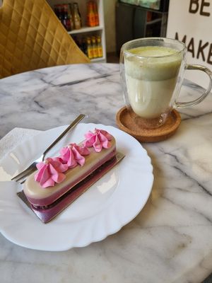 Dessert and Matcha Latte at Loving Hut in Sofia