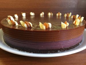 Chocolate, raspberry cake at Loving Hut in Sofia