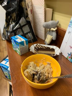 Potato and mushroom and coconut cale at Loving Hut in Sofia