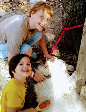 Chandra loves being groomed. he needs it after a long day roaming the farm! at Wild Earth Farm and Sanctuary in Irvine
