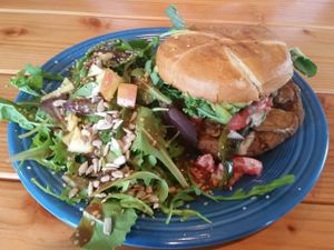 Chipotle Walnut Chickpea Bacon Burger at La Vida Veggie in Beaverton