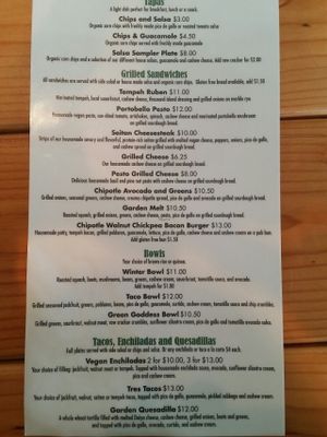 menu at La Vida Veggie in Beaverton