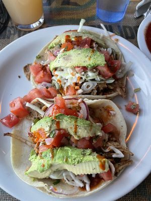 Hot as Hell Saitan tacos (not spicy) at Crossroads Cafe in Joshua Tree