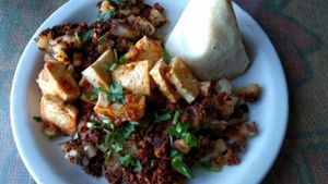 Soy-rizo hash breakfast at Crossroads Cafe in Joshua Tree