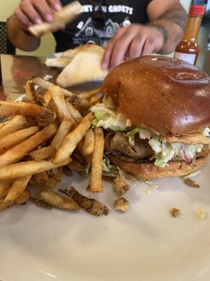 The not so vegan at all Hellburger  at Crossroads Cafe in Joshua Tree