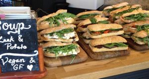 Panini selection - the one in the middle was vegan, and not felafel that day!  at Hot Numbers Coffee - Trumpington St in Cambridge