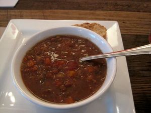 Soup of the day : lentil soup. It was good. at Venosa Cafe in Montreal