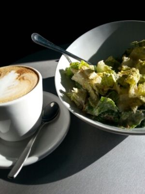 Caesar salad and Almond milk latte...yummy! at Venosa Cafe in Montreal