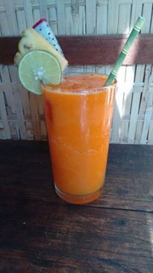 Auntie Ox - carrot, pineapple, papaya & mango purees, tomato, orange, turmeric juice - At Deva Café Kampot at Deva in Kampot