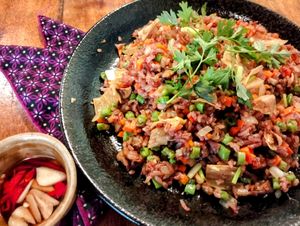 Fried rice 
Made with organic red rice😋 at Deva in Kampot
