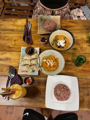 Jackfruit curry, Amok and gyozas  at Deva in Kampot