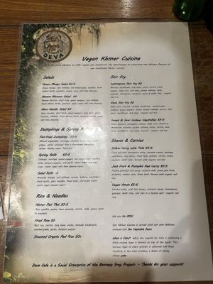Menu  at Deva in Kampot