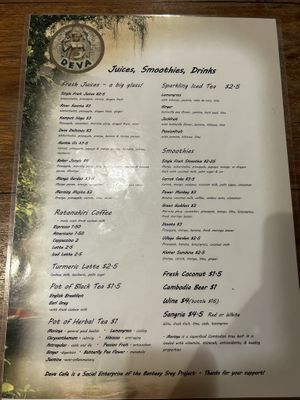 Menu  at Deva in Kampot